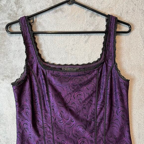 Y2K Vintage Gothic Paisley Purple Brocade Corset Tank Top Lace Trim Grunge Small - Picture 4 of 5